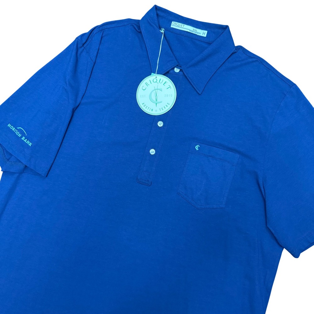 Criquet Polo Shirt Mens XXL Navy Blue Pima Cotton Stretch Horizon Bank Austin TX